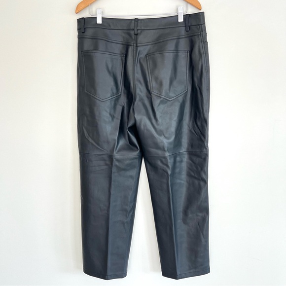 MANGO Black Faux Leather 100% Polyester High Waist Straight Leg Long Pants Sz 12 - Picture 8 of 15